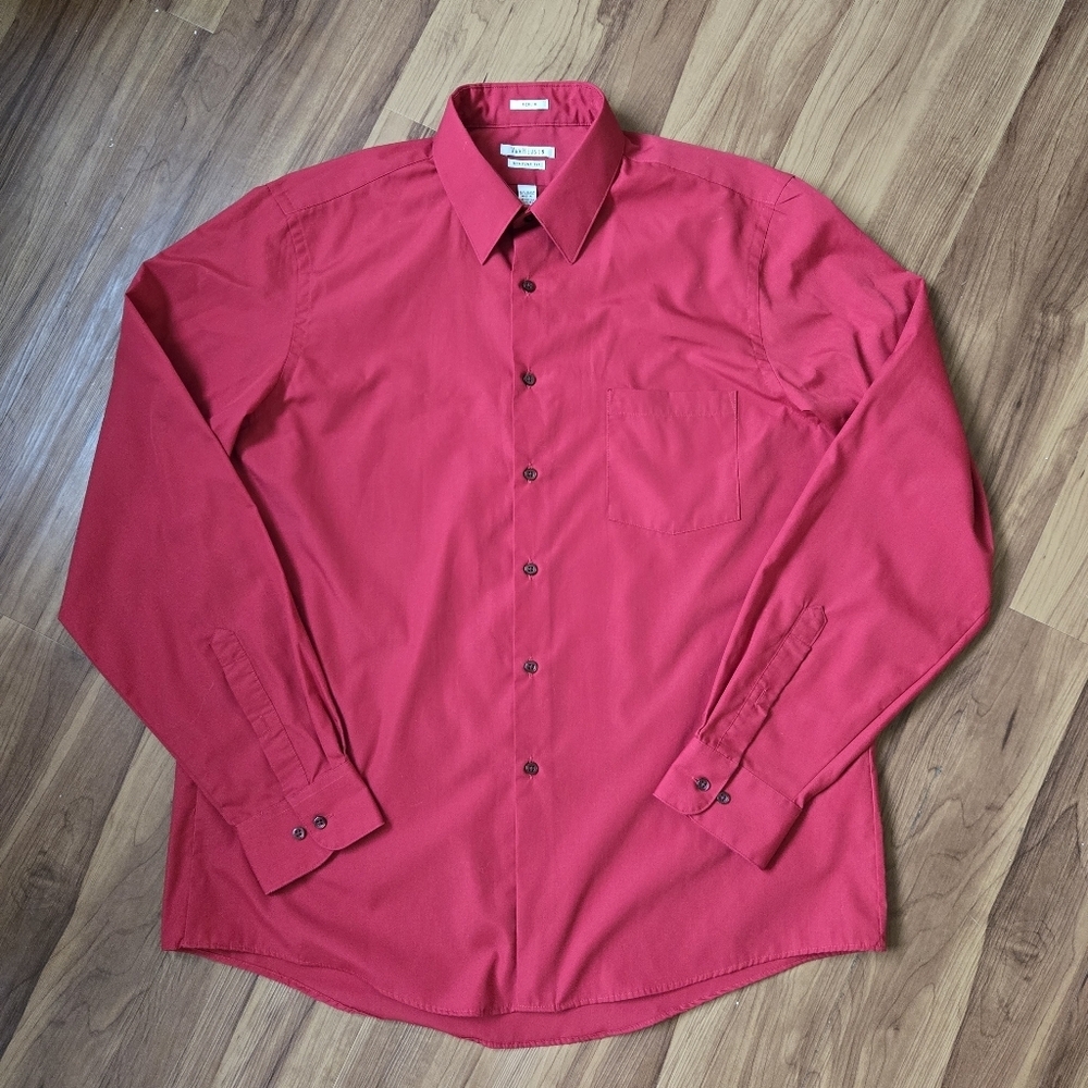 Van Heusen Cool Red Men's Long Sleeve Dress Shirt 16.5 36/37 VGUC Regular Fit